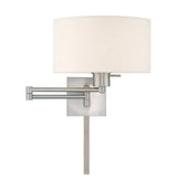 Livex Lighting 40037-01 24.25" One Light Swing Arm Wall Mount, Antique Brass Finish with Oatmeal Fabric Shade