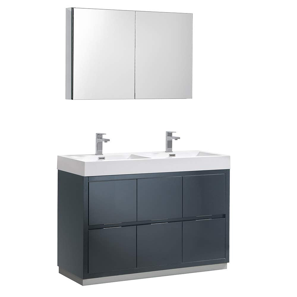 Fresca FVN8448GG-D Fresca Valencia 48" Dark Slate Gray Free Standing Double Sink Modern Bathroom Vanity w/ Medicine Cabinet