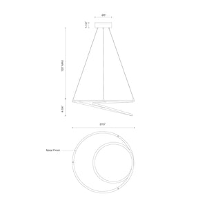Kuzco PD11119-AS TWIST 19" PD Antique Silver 120V TRIAC/ELV LED 3000K 90CRI 28W
