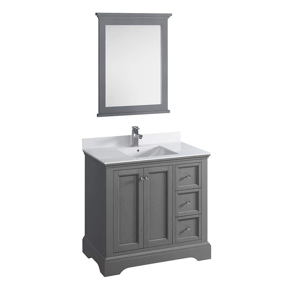 Fresca FVN2436GRV Fresca Windsor 36" Gray Textured Traditional Bathroom Vanity w/ Mirror