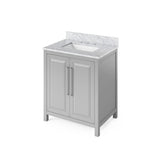 Jeffrey Alexander VKITCAD30WHSGR 30" White Cade Vanity, Steel Grey Cultured Marble Vanity Top, undermount rectangle bowl
