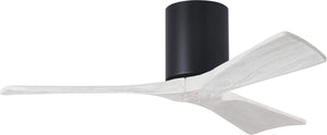 Matthews Fan IR3H-BK-MWH-42 Irene-3H three-blade flush mount paddle fan in Matte Black finish with 42” solid matte white wood blades. 