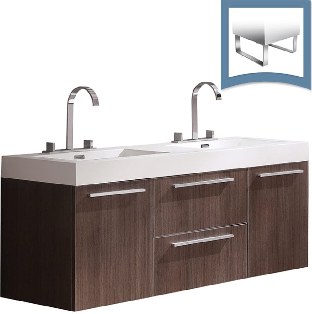 Fresca FCB8013GO-I Fresca Opulento 54" Gray Oak Modern Double Sink Bathroom Cabinet w/ Integrated Sinks