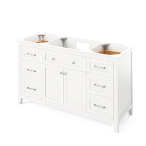 Jeffrey Alexander VKITCHA60SWHCQR 60" White Chatham Vanity, Calacatta Vienna Quartz Vanity Top, undermount rectangle bowl