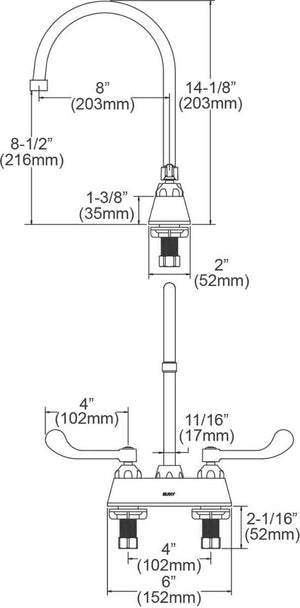Elkay LK406GN08T4 Deck Mount Faucet with Gooseneck Spout and Wristblade Handles, Chrome