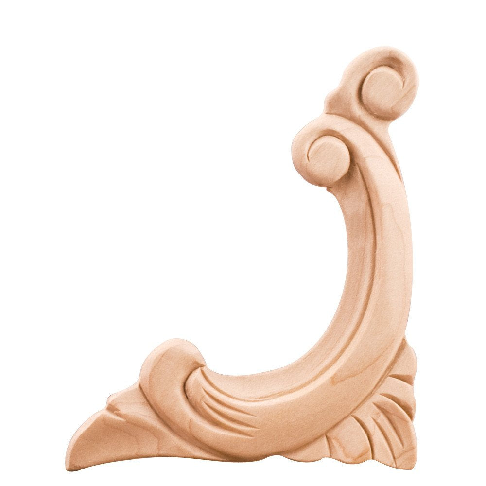 Hardware Resources APL-12-R-MP 3-3/4" W x 3/8" D x 4-1/2" H Right Corner Maple Acanthus Appliqué