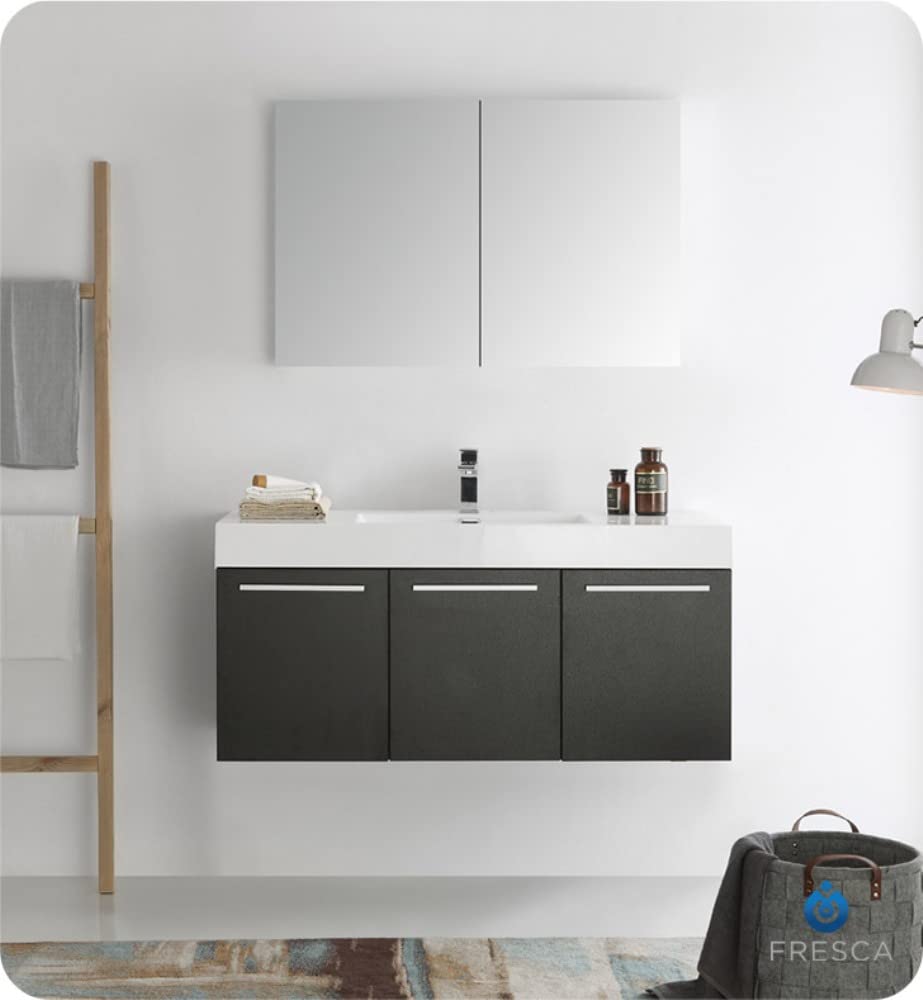 Fresca FCB8092BW Fresca Vista 48" Black Wall Hung Modern Bathroom Cabinet