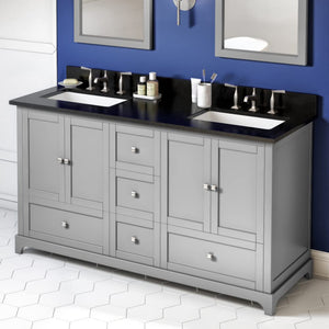 Jeffrey Alexander VKITADD60GRBGR 60" Grey Addington Vanity, double bowl, Black Granite Vanity Top, two undermount rectangle bowls