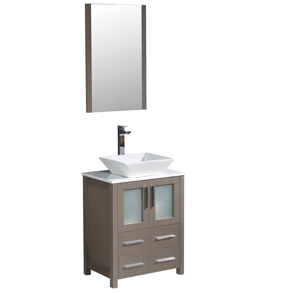 Fresca FVN6224GO-VSL Fresca Torino 24" Gray Oak Modern Bathroom Vanity w/ Vessel Sink