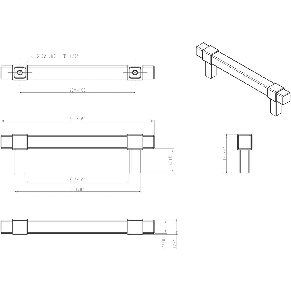 Jeffrey Alexander 293-96MB 96 mm Center-to-Center Matte Black Square Zane Cabinet Pull