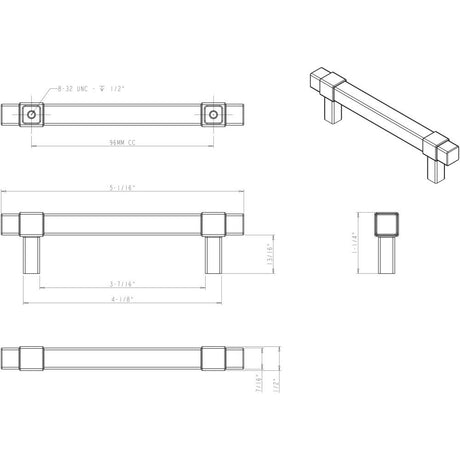 Jeffrey Alexander 293-96MB 96 mm Center-to-Center Matte Black Square Zane Cabinet Pull