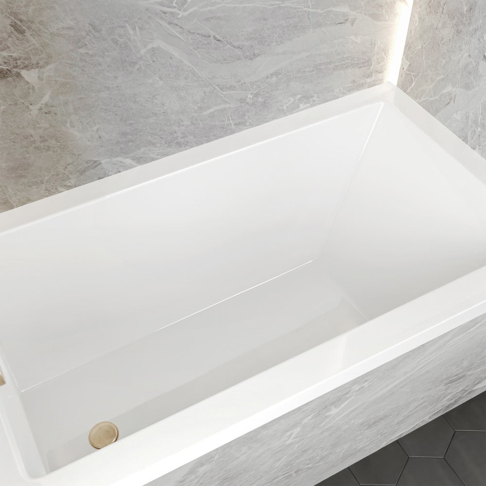 Voltaire 54 in x 30 in Acrylic Glossy White, Alcove, Integral Left-Hand Drain, Bathtub