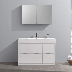 Fresca FVN8448WH Fresca Valencia 48" Glossy White Free Standing Modern Bathroom Vanity w/ Medicine Cabinet