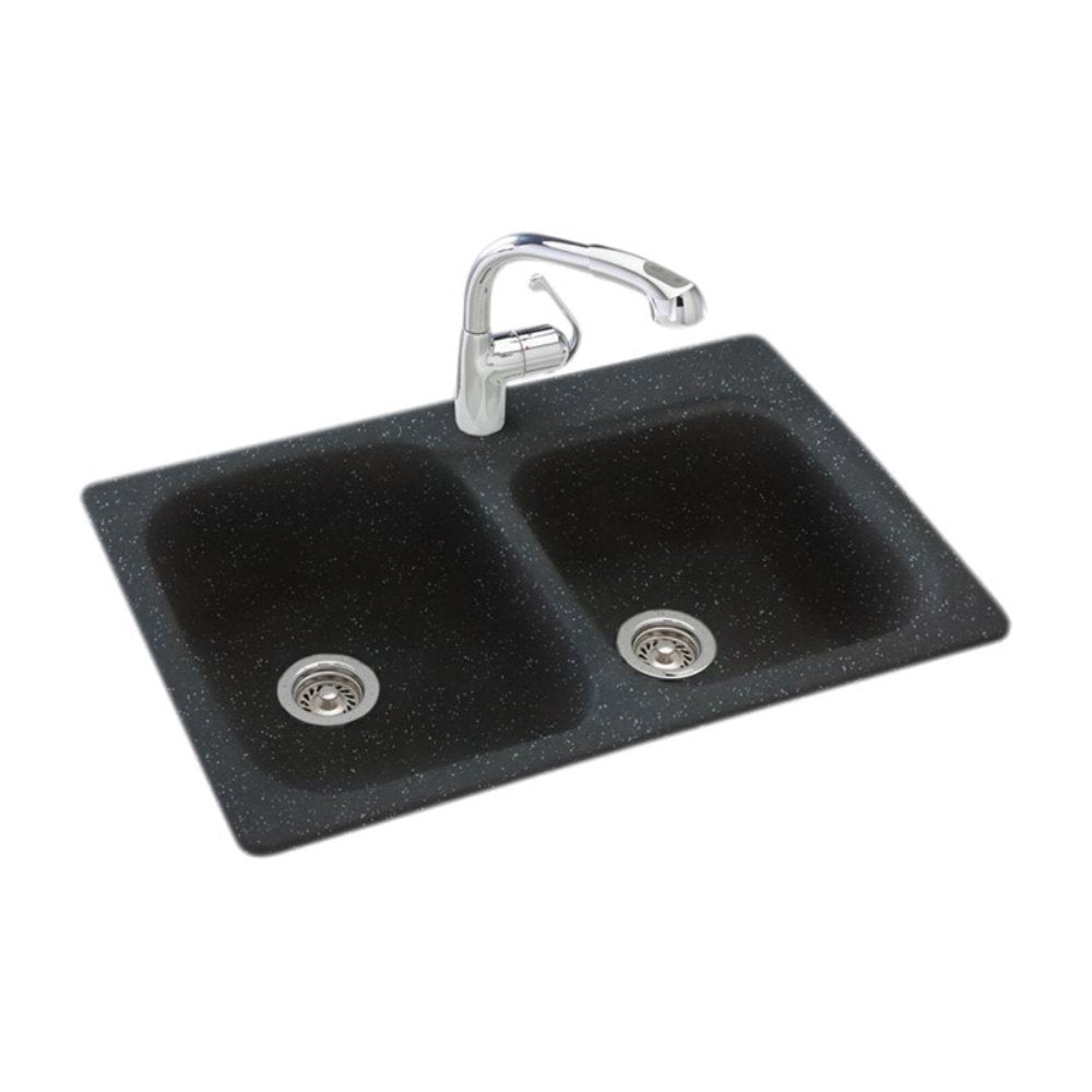 Swanstone KSDB-3322 22 x 33 Swanstone Dual Mount Double Bowl Sink in Black Galaxy KS03322DB.015