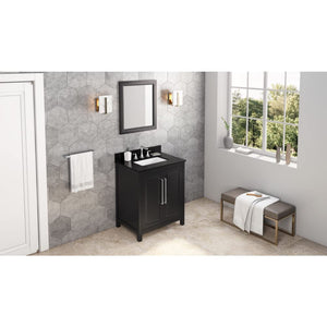 Jeffrey Alexander VKITCAD30BKBGR 30" Black Cade Vanity, Black Granite Vanity Top, undermount rectangle bowl