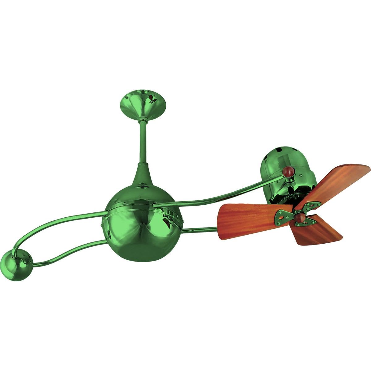 Matthews Fan B2K-GREEN-WD Brisa 360° counterweight rotational ceiling fan in Esmerelda (Green) finish with solid sustainable mahogany wood blades.