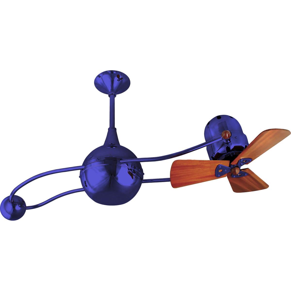 Matthews Fan B2K-BLUE-WD Brisa 360° counterweight rotational ceiling fan in Safira (Blue) finish with solid sustainable mahogany wood blades.