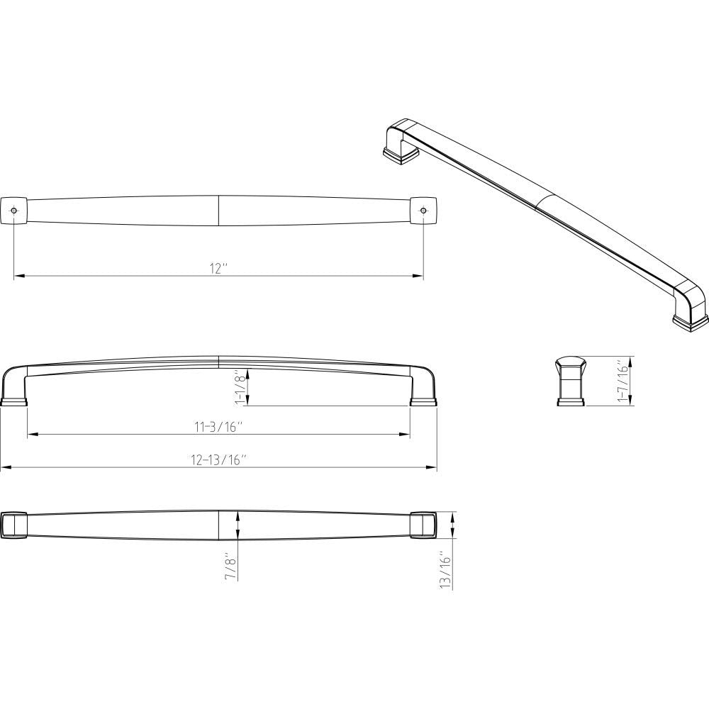 Jeffrey Alexander 1092-12MB 12" Center-to-Center Matte Black Square Milan 1 Appliance Handle