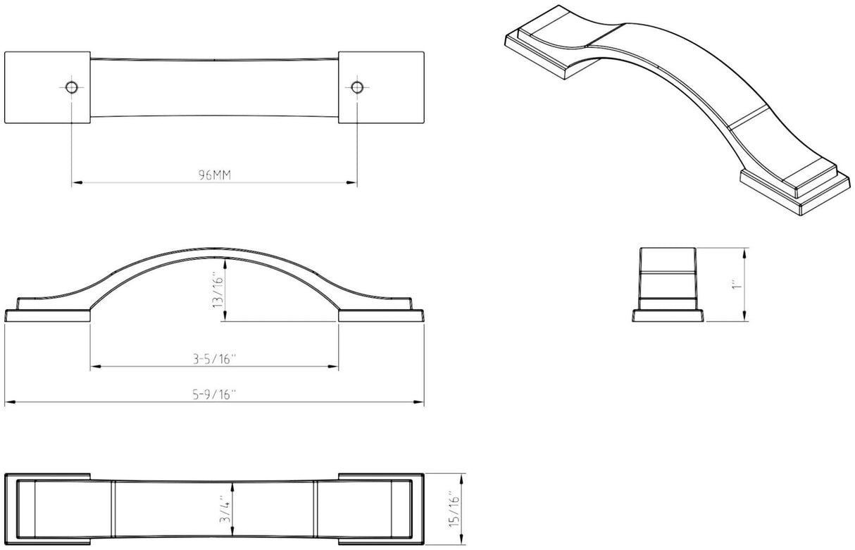 Jeffrey Alexander 80152-96PC 96 mm Center-to-Center Polished Chrome Strap Mirada Cabinet Pull