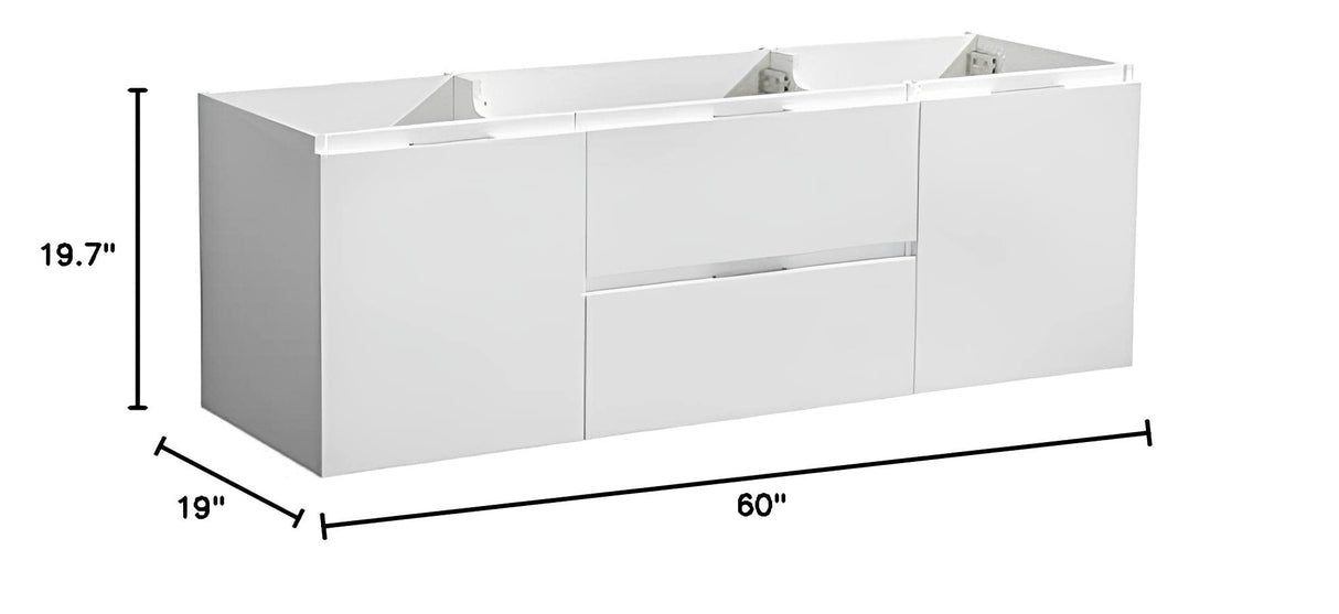 Fresca FCB8360WH-D Fresca Valencia 60" Glossy White Wall Hung Double Sink Modern Bathroom Cabinet