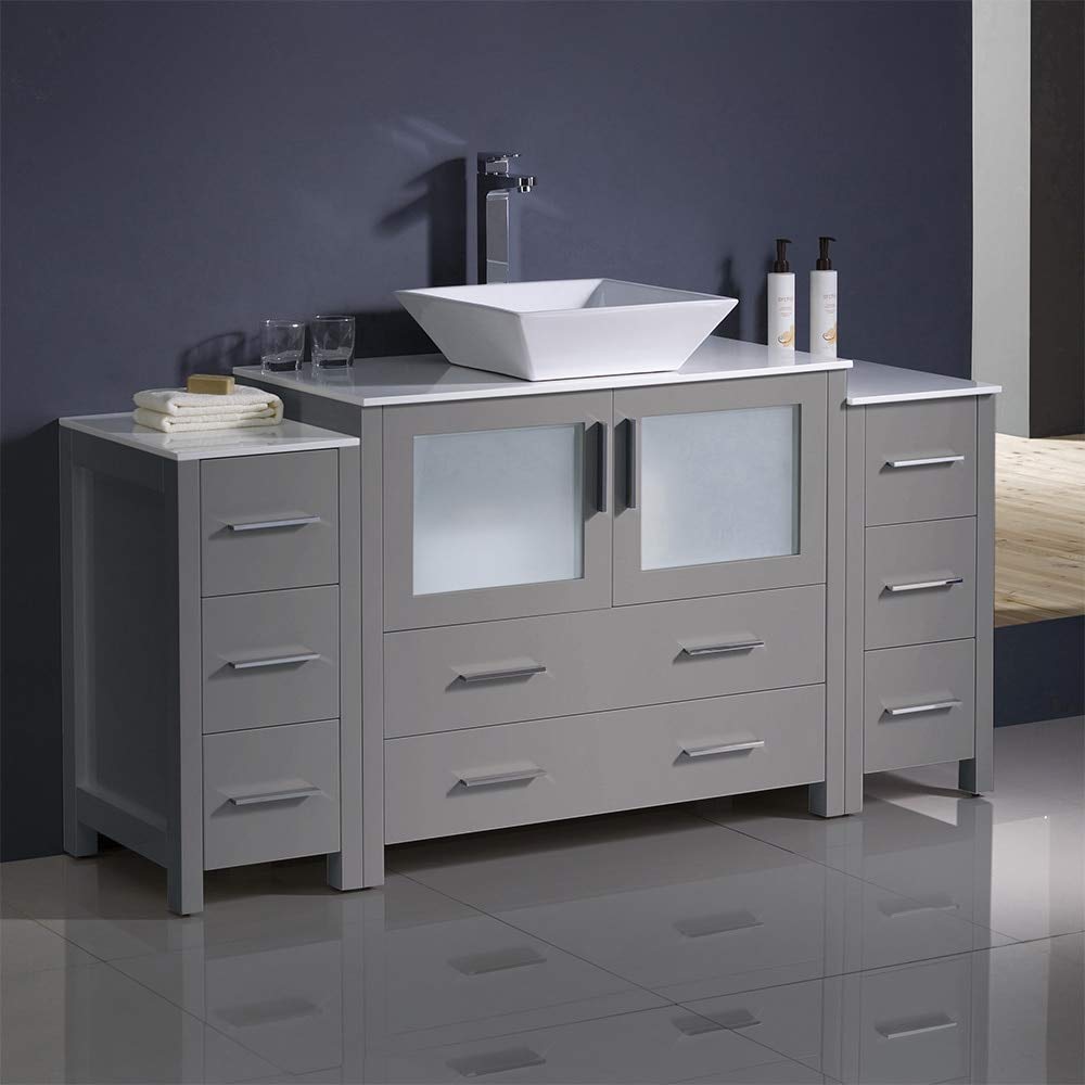 Fresca FCB62-123612GR-CWH-V Fresca Torino 60" Gray Modern Bathroom Cabinets w/ Top & Vessel Sink