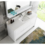 Fresca FVN8119WH-S Fresca Allier 60" White Modern Single Sink Bathroom Vanity w/ Mirror