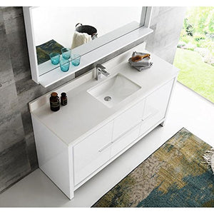 Fresca FVN8119WH-S Fresca Allier 60" White Modern Single Sink Bathroom Vanity w/ Mirror