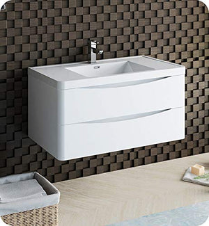 Fresca FCB9040WH-I Fresca Tuscany 40" Glossy White Wall Hung Modern Bathroom Cabinet w/ Integrated Sink