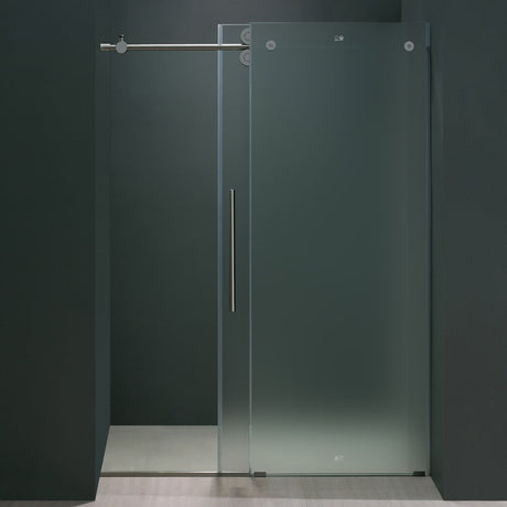 VIGO Adjustable 56 - 60 in. W x 74 in. H Frameless Sliding Rectangle Shower Door with Frosted Tempered Glass and Stainless Steel Hardware in Chrome Finish with Left Handle - VG6041CHMT6074L