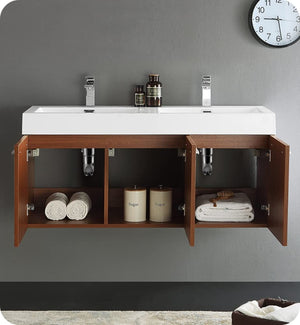 Fresca FCB8092TK-D Fresca Vista 48" Teak Wall Hung Double Sink Modern Bathroom Cabinet