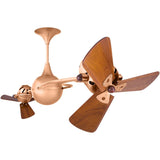 Matthews Fan IV-BRCP-WD Italo Ventania 360° dual headed rotational ceiling fan in brushed copper finish with solid sustainable mahogany wood blades.