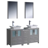 Fresca FVN62-241224GR-VSL Fresca Torino 60" Gray Modern Double Sink Bathroom Vanity w/ Side Cabinet & Vessel Sinks