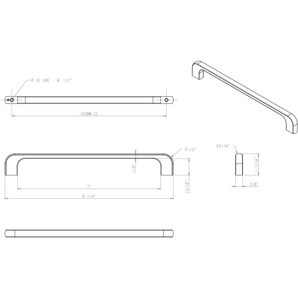 Jeffrey Alexander 264-192MB 192 mm Center-to-Center Matte Black Alvar Cabinet Pull