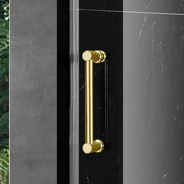Elegant 48''×76'' Frameless Shower Door, Frameless Single Sliding Shower Door, 3/8”(10mm) Clear Tempered Glass, Stainless Steel Hardware with Towel Bar, in Polished Gold Finish