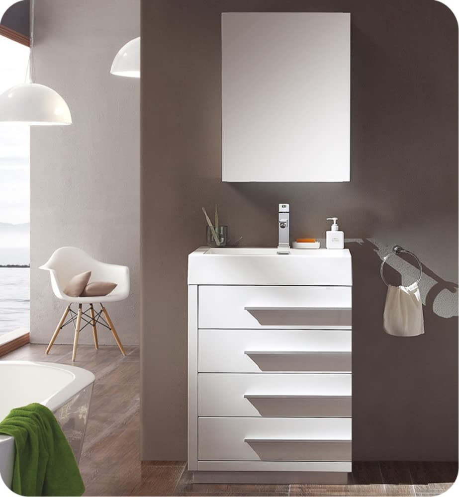 Fresca FVN8024WH Fresca Livello 24" White Modern Bathroom Vanity w/ Medicine Cabinet