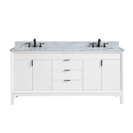 Avanity Emma 73 in. Vanity Combo in White with Carrara White Marble Top