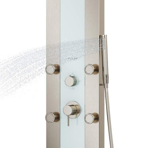 PULSE ShowerSpas 1039W-BN-1.8GPM Tropicana ShowerSpa Panel with 10" Rain Showerhead, 6 Body Spray Jets and Hand Shower, White Glass with Brushed Nickel Fixtures, 1.8 GPM