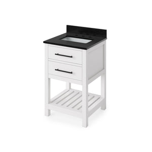 Jeffrey Alexander VKITWAV24WHBGR 24" White Wavecrest Vanity, Black Granite Vanity Top, undermount rectangle bowl