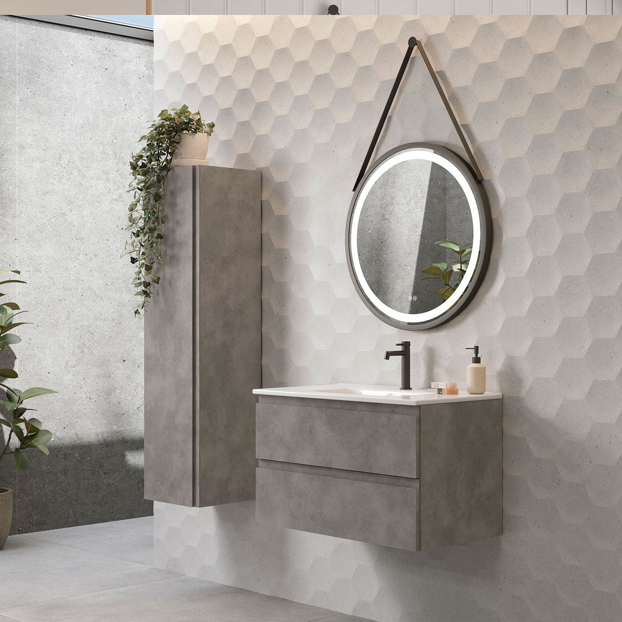 DAX Pasadena Vanity Cabinet with Onix Basin, 32", Cement DAX-PAS013281-ONX