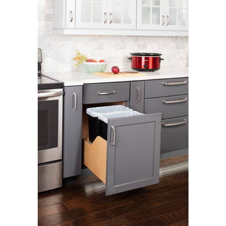 Hardware Resources CDM-WBMD3518B Double 35 Quart Wood Bottom-Mount Soft-close Trashcan Pullout for Door Mounting, Includes Two Black Cans