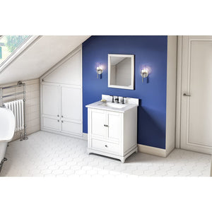Jeffrey Alexander VKITADD30WHWCR 30" White Addington Vanity, White Carrara Marble Vanity Top, undermount rectangle bowl
