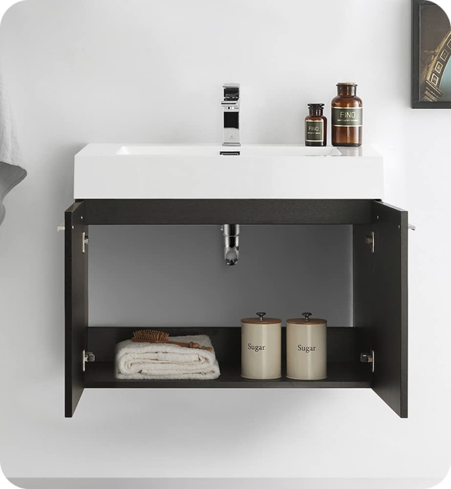 Fresca FCB8089BW Fresca Vista 30" Black Wall Hung Modern Bathroom Cabinet
