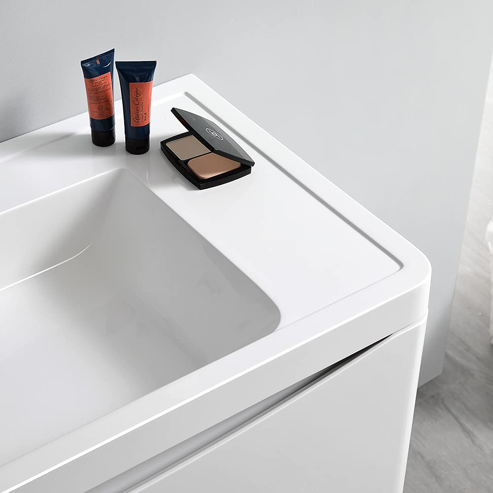 Fresca FCB9048WH-D-I Fresca Tuscany 48" Glossy White Wall Hung Modern Bathroom Cabinet w/ Integrated Double Sink