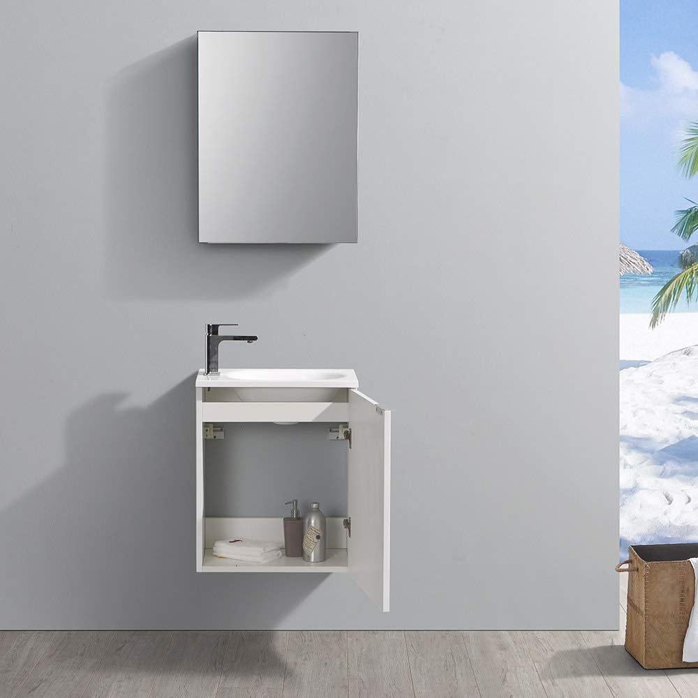 Fresca FVN8003WH Fresca Valencia 20" Glossy White Wall Hung Modern Bathroom Vanity w/ Medicine Cabinet