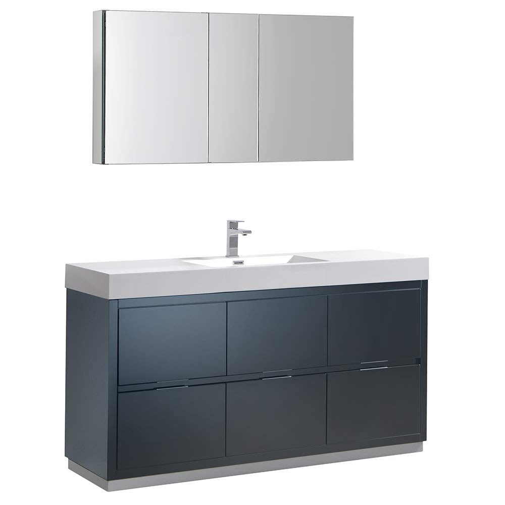Fresca FVN8460GG Fresca Valencia 60" Dark Slate Gray Free Standing Modern Bathroom Vanity w/ Medicine Cabinet
