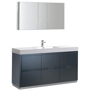 Fresca FVN8460GG Fresca Valencia 60" Dark Slate Gray Free Standing Modern Bathroom Vanity w/ Medicine Cabinet