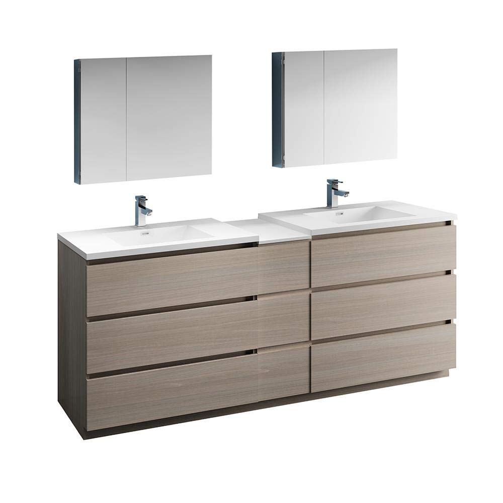 Fresca FVN93-361236MGO-D Fresca Lazzaro 84" Gray Wood Free Standing Double Sink Modern Bathroom Vanity w/ Medicine Cabinet