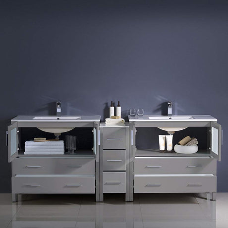 Fresca FCB62-361236GO-I Fresca Torino 84" Gray Oak Modern Double Sink Bathroom Cabinets w/ Integrated Sinks