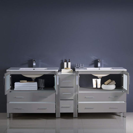 Fresca FCB62-361236ES-I Fresca Torino 84" Espresso Modern Double Sink Bathroom Cabinets w/ Integrated Sinks