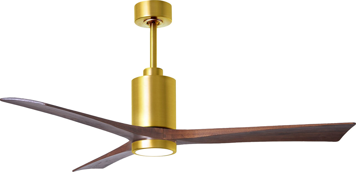 Matthews Fan PA3-BRBR-WA-60 Patricia-3 three-blade ceiling fan in Brushed Brass finish with 60” solid walnut tone blades and dimmable LED light kit 